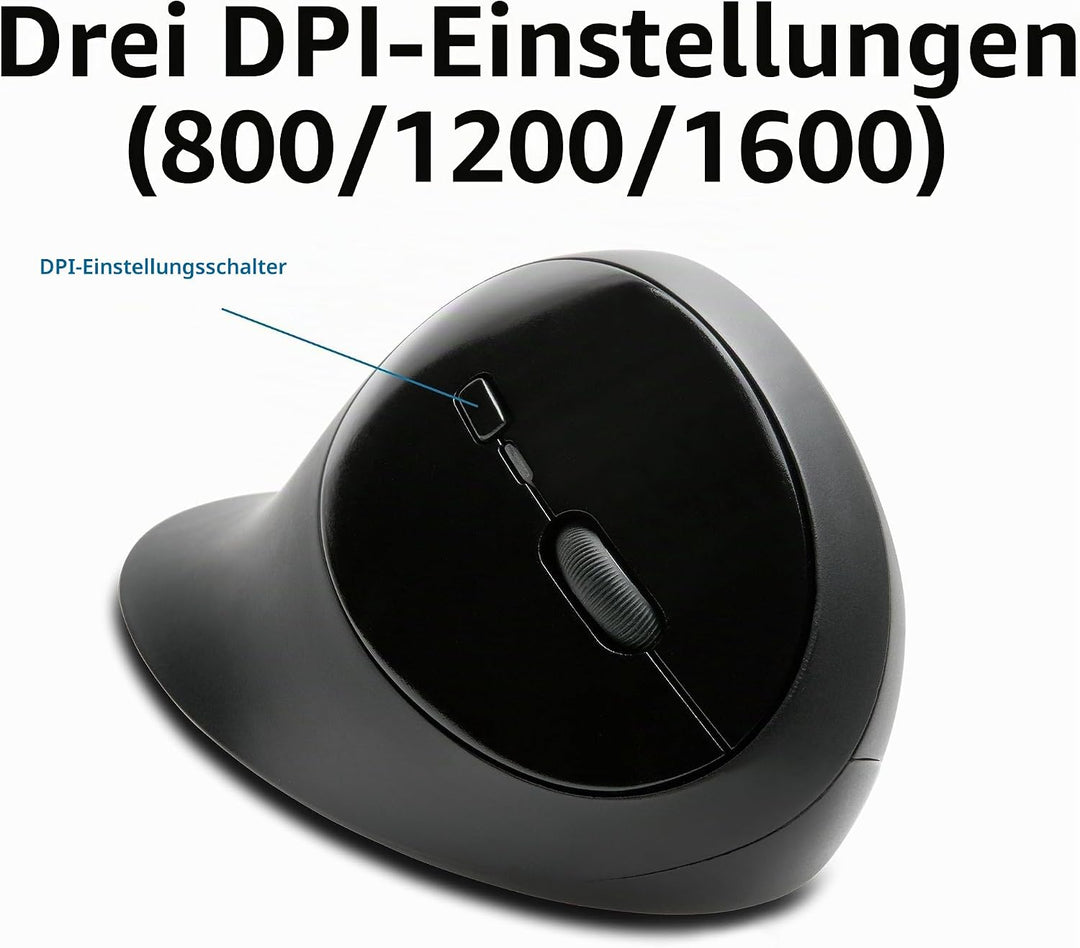 Kensington Kabellose ergonomische Maus, Wireless Pro Fit Ergo Computermaus für Laptop, Desktop, PC u