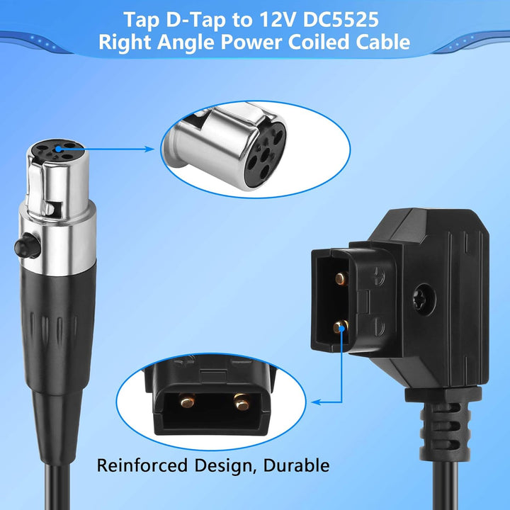 CERRXIAN Mini-XLR-4-Pin-Buchse auf D-Tap-Spiralstromkabel, Kamera-Monitor-D-Tap-Stecker auf 4-Pin-Mi