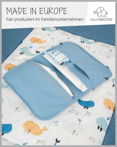 ULLENBOOM Windeltasche für unterwegs, Blau, Made in EU - Wickeltasche für bis zu 3 Windeln, Feuchttü