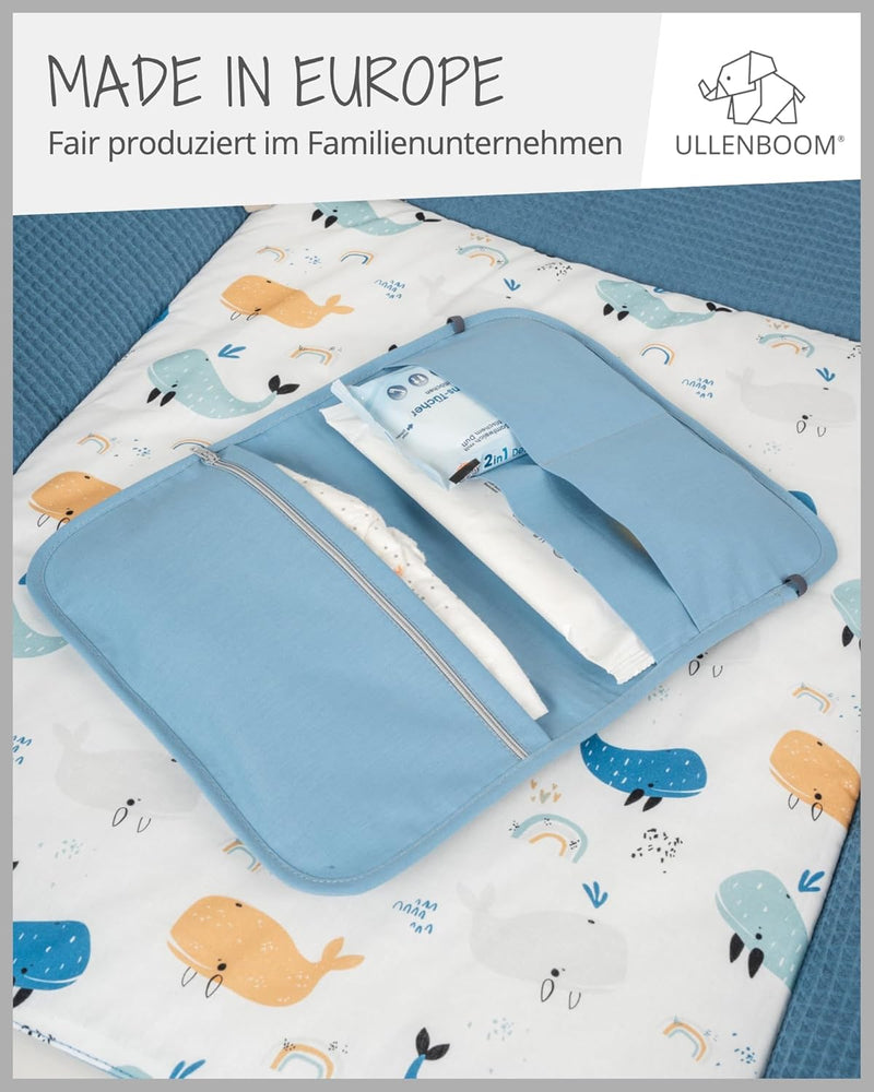 ULLENBOOM Windeltasche für unterwegs, Blau, Made in EU - Wickeltasche für bis zu 3 Windeln, Feuchttü