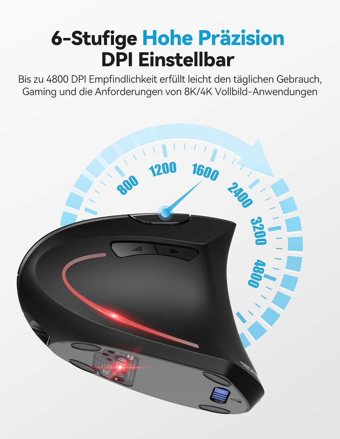 TECKNET Ergonomische Bluetooth Maus, Wiederaufladbar Kabellose Vertikale Maus (BT 5.0/3.0 + 2.4G), 6