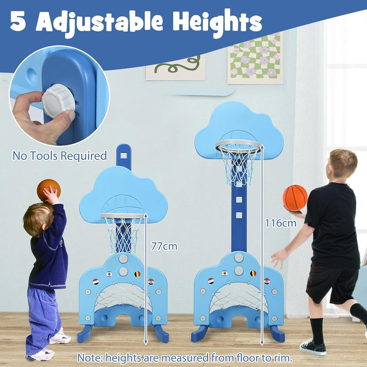 HOMASIS 3 in 1 Kinder Basketballkorb Set, multifunktional Basketballständer mit Fussballtor & Golf i