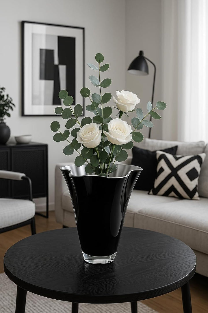 SIGNATURE HOME COLLECTION Glasvase Silber schwarz Blumenvase mundgeblasen 21 x 21 x 30 cm 21 x 21 x