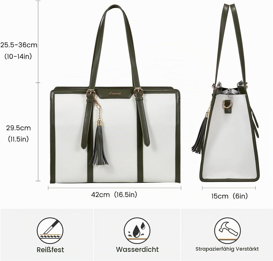 LOVEVOOK Laptop Handtasche Damen 15,6 Zoll Tote Shoulder Crossbody Bag Gross Canvas Shopper Tasche E