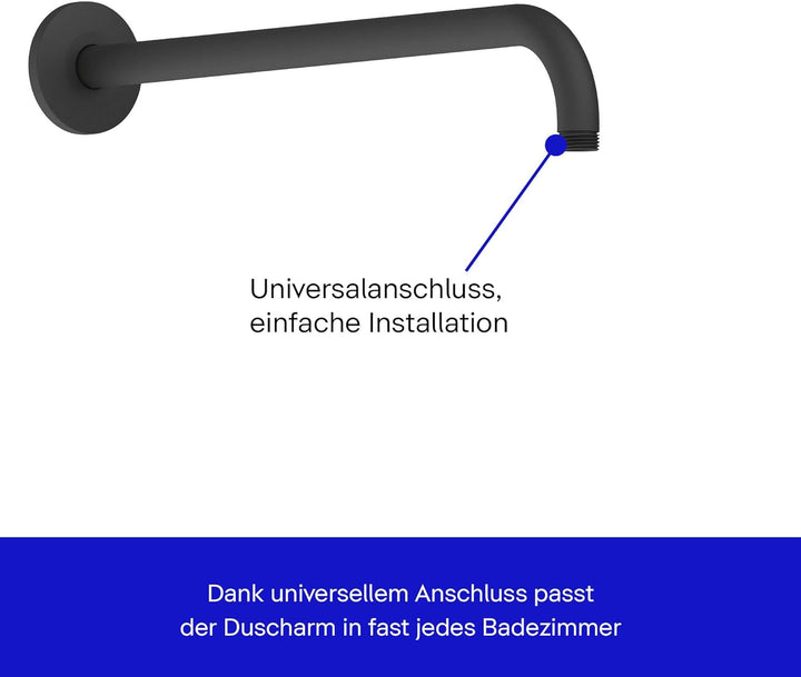 Duravit Universal Duscharm, Duscharmatur Wandbefestigung, Brausearm 410 mm, Duschbrause rund, Schwar