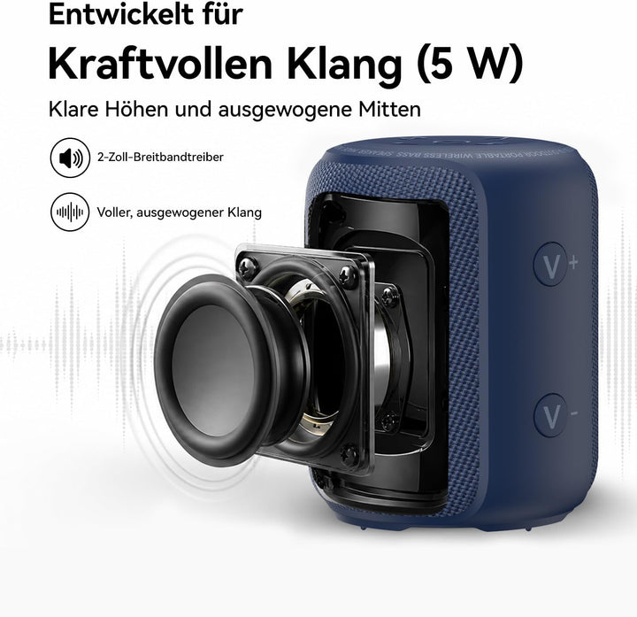 Bobtot Tragbarer Bluetooth-Lautsprecher, 5W IPX6, Blau, Blau
