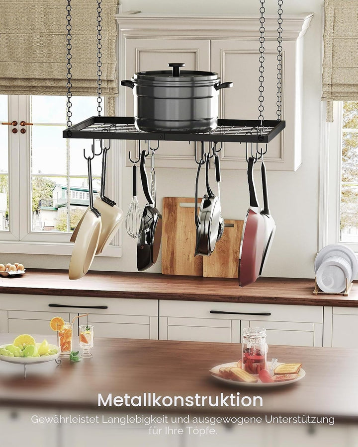 CHOEZON Küchenregal Hängend, Topfregal, Deckenregal, Metall, mit 12 Haken, für Küche, Esszimmer, Koc