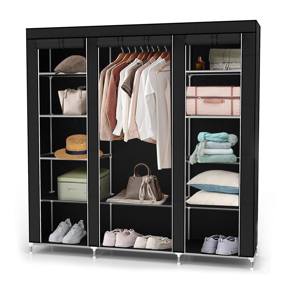 Faltschrank 150x175x45 cm in Raben SCHWARZ - mit Reissverschluss Stoffschrank Kleiderschrank mit Kle