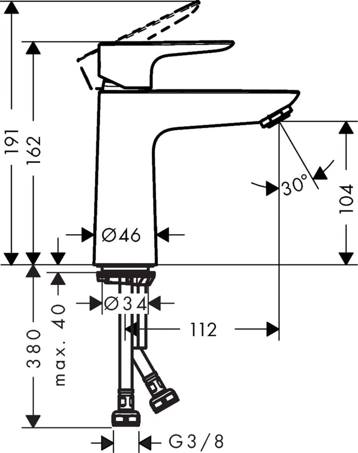 hansgrohe Wasserhahn Talis E (Armatur mit Auslaufhöhe 110mm), Einhebel-Waschtischmischer ohne Ablauf