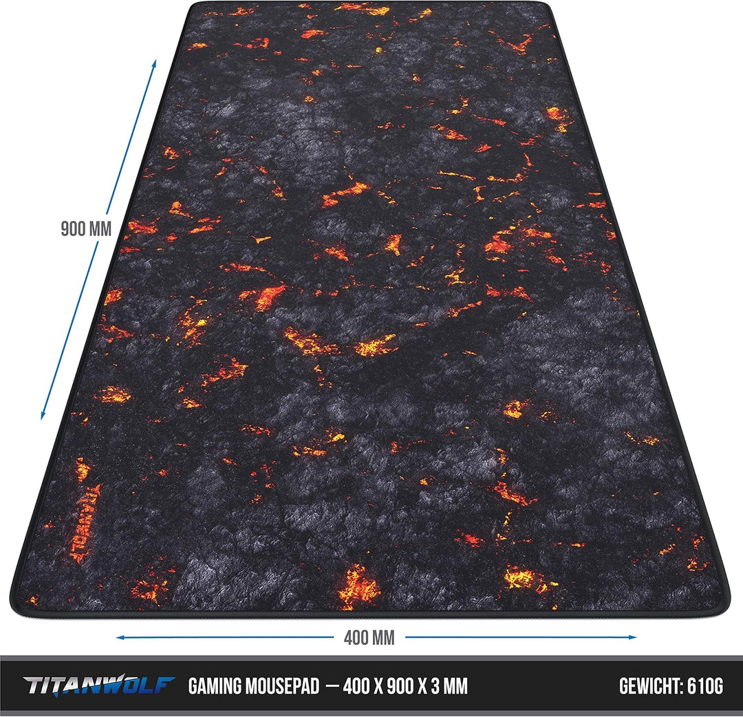 TITANWOLF - XXL Speed Gaming Mauspad Titanwolf Lava 900x400 mm - XXL Mousepad - Tischunterlage Large