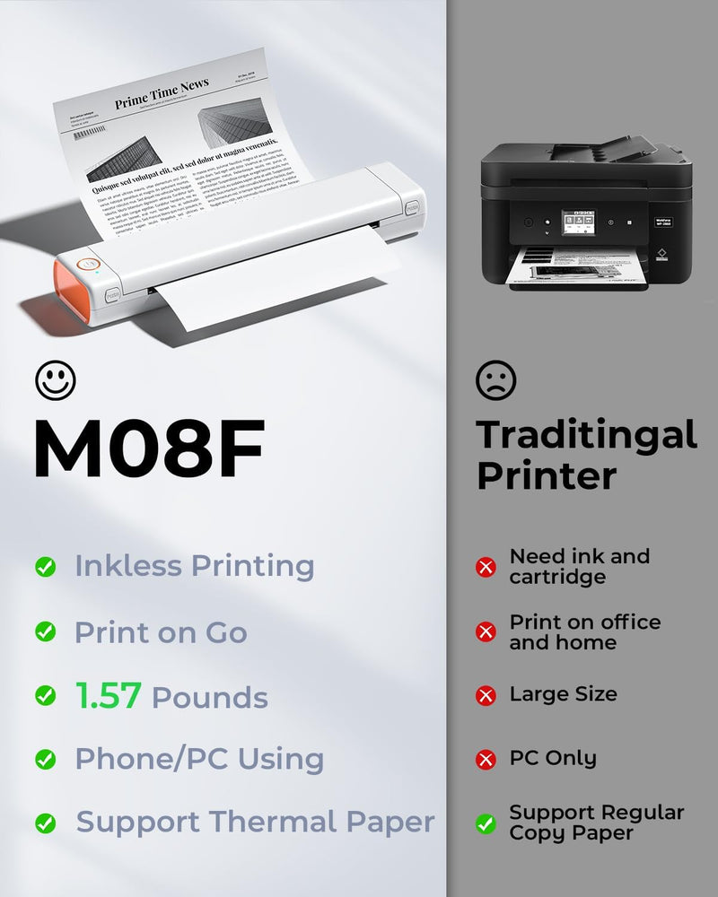 Phomemo M08F Tragbare Mobiler Drucker A4 - Bluetooth Thermodrucker Thermodrucker Kabelloser Reisedru