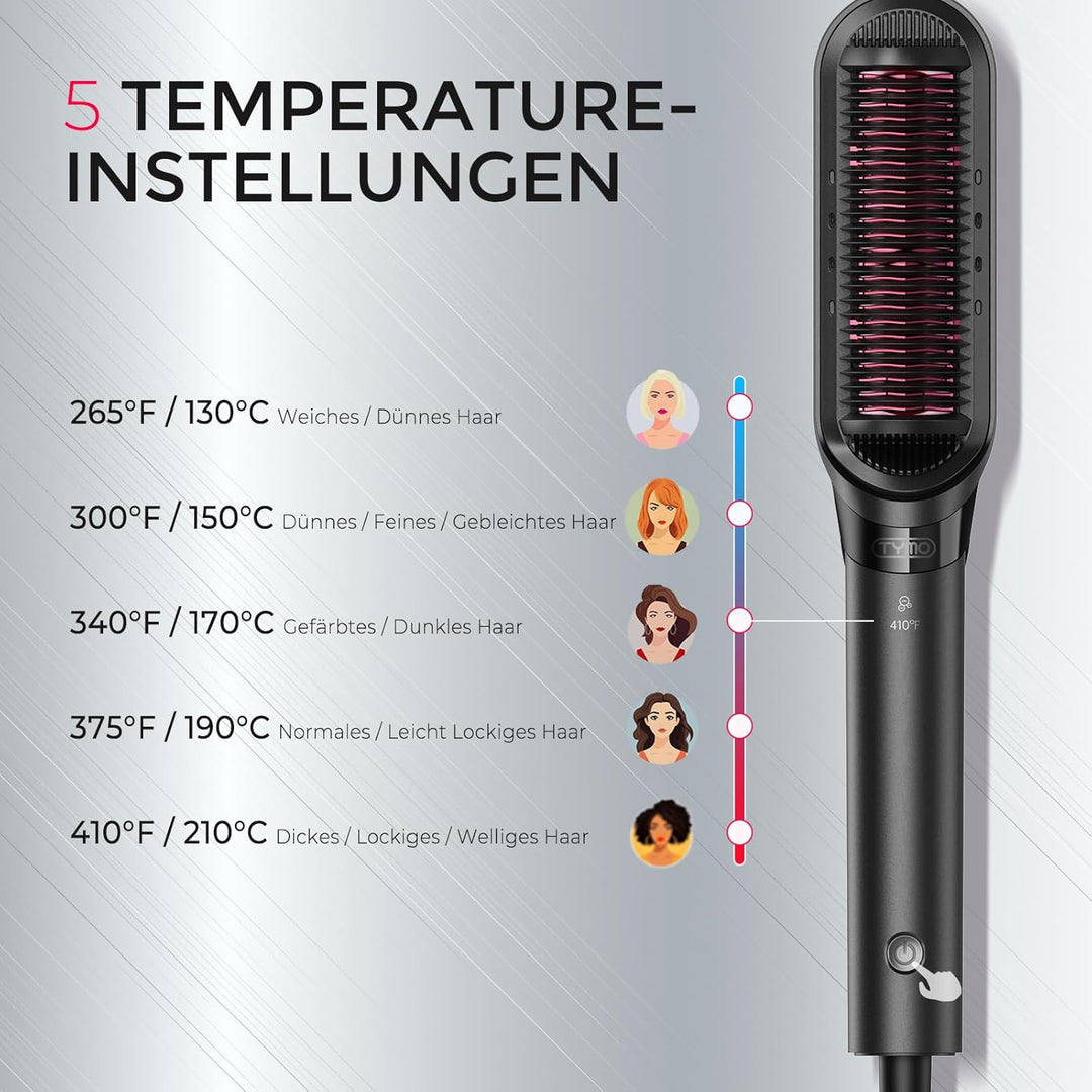 TYMO Glätteisen Haarglätter Bürste - 2 in 1 Glätteisen Locken und Glätten, Ionen Keratin Glättbürste
