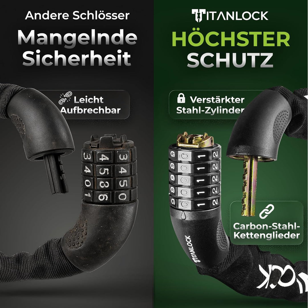 Fahrradschloss Kettenschloss Diebstahlsicher [REFLEKTIEREND] + Leichter Transport Rostfrei Sicherhei