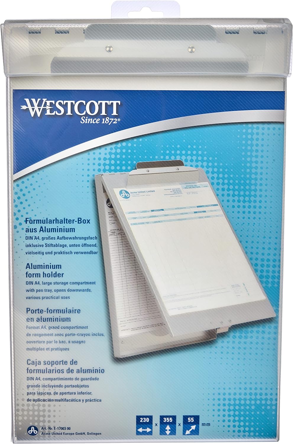 Westcott E-17003 00 Formularhalter-Box aus Aluminium, DIN A4, Grosses Aufbewahrungsfach, Unten öffne
