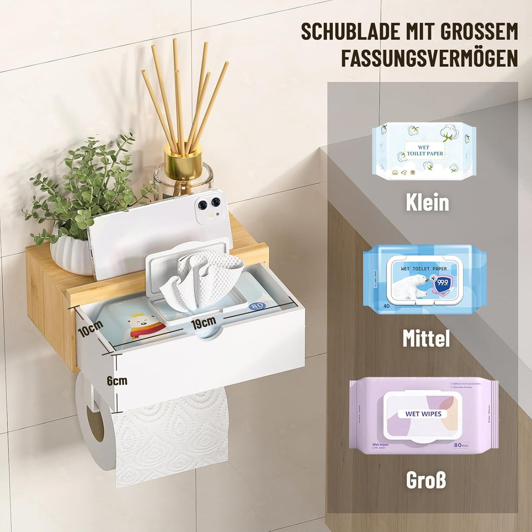 Toilettenpapierhalter Ohne Bohren, Klopapierhalter mit Feuchttücherbox Klorollenhalter mit Ablage Ba