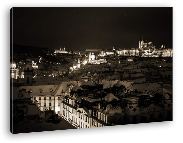 deyoli Prag bei Nacht Format: 100x70 Effekt: Sepia als Leinwand, Motiv fertig gerahmt auf Echtholzra