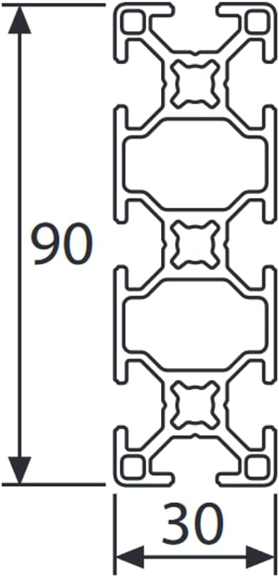 Aluminiumprofil 30x90L B-Typ Nut 8 (leicht), silber eloxiert. Aluminium Profil 30x90 Alu Profil 30 x