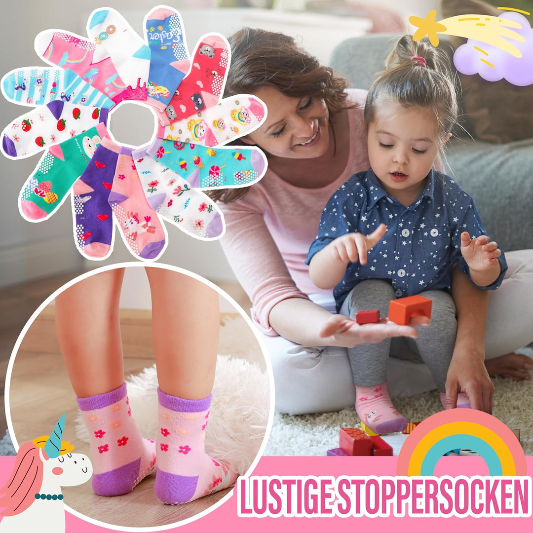 12 Paare Stoppersocken Kinder Baby Mädchen Socken Antirutschsocken Kinder Anti Rutsch Baumwolle Lust