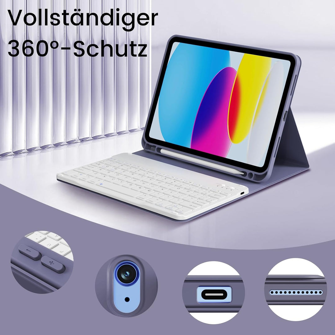 Hülle mit Tastatur für iPad A16 11 Generation 2025 (11 Zoll), iPad 10 Generation 2022 (10.9 Zoll) mi