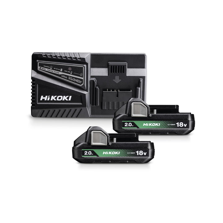 HiKOKI Akku-Set UC18YFSLWFZ, 18 V, Ladegerät für Schiebesitz-Akkupacks | 2 Akkus 2.0 Ah, 90 W Ladege