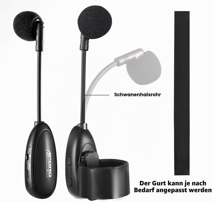 2.4G Drahtlos Flute Mikrofon Umbinden Musikinstrumente Mikrofon, Drahtloser Empfänger und Sender, fü