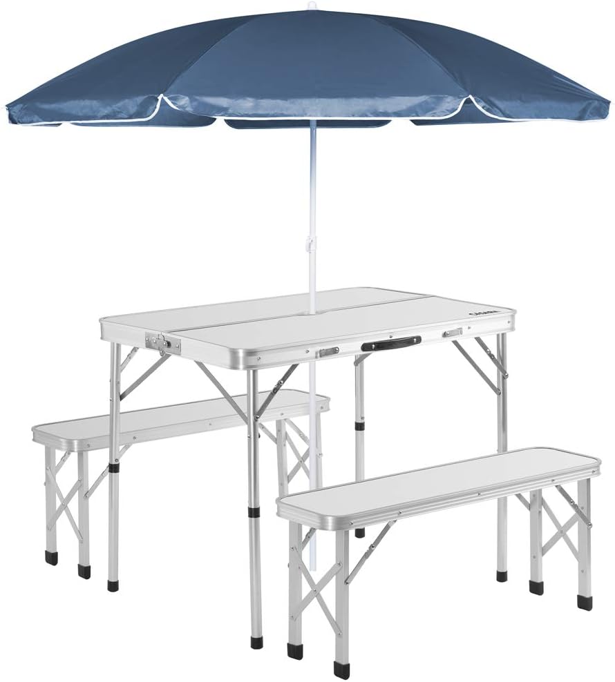 CASARIA® Klapptisch Wetterfest Höhenverstellbar Campingtisch mit Bänken Gartentisch Falttisch 120x60