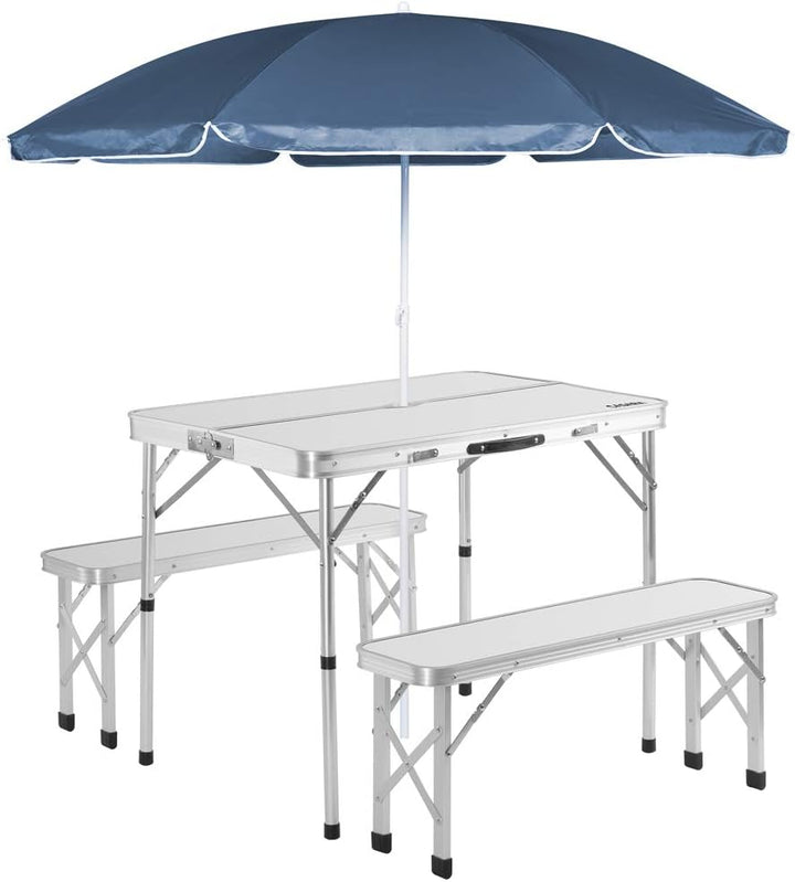 CASARIA® Klapptisch Wetterfest Höhenverstellbar Campingtisch mit Bänken Gartentisch Falttisch 120x60