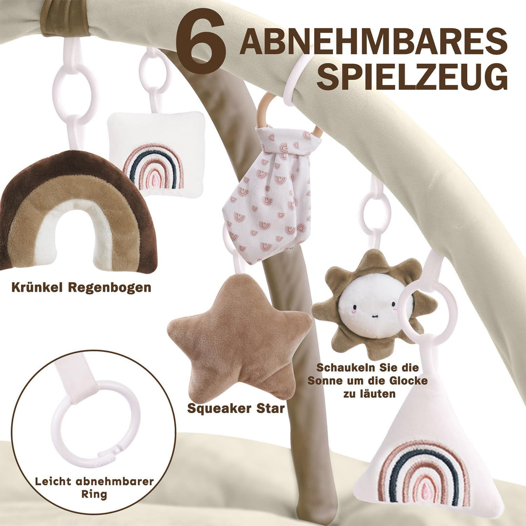 Mallify 5-in-1-Wandelbares Baby-Spielbogen mit 6 Spielzeug, Spieldecke zur Förderung der sensorische