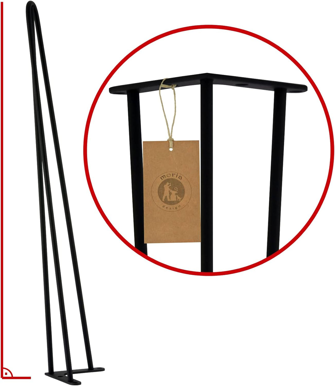 MORIA DESIGN 4 x Hairpin Legs (fi 10 mm) 71 cm schwarz, Metall,  3 Streben -Tischbeine - Tischgestel