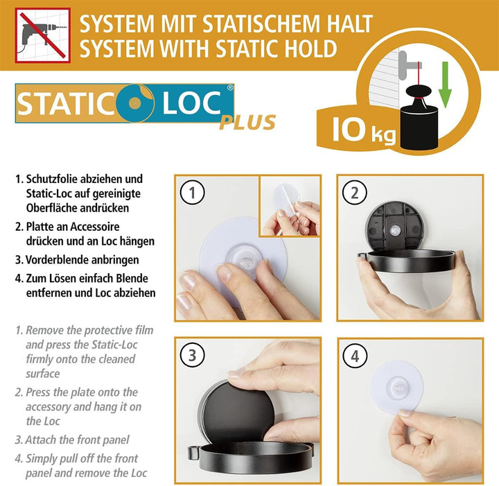 WENKO Static-Loc® Plus Eckablage Mod. Alba, Badezimmerablage aus lackiertem Stahl & Bambus, Befestig