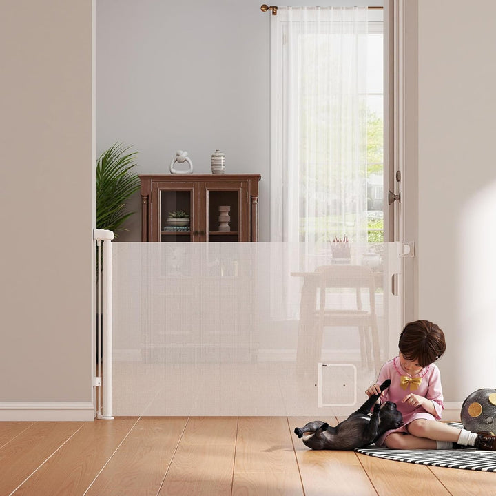 0-180cm Baby Absperrgitter, Treppenschutzgitter Ausziehbare mit Katzenklappe, Türschutzgitter, Einzi