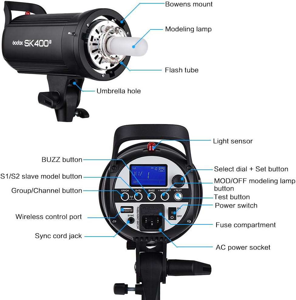 GODOX SK400II 400Ws Studio-Blitzlicht Eingebautes 2.4G Wireless X-System GN65 5600K mit 150W Modelli