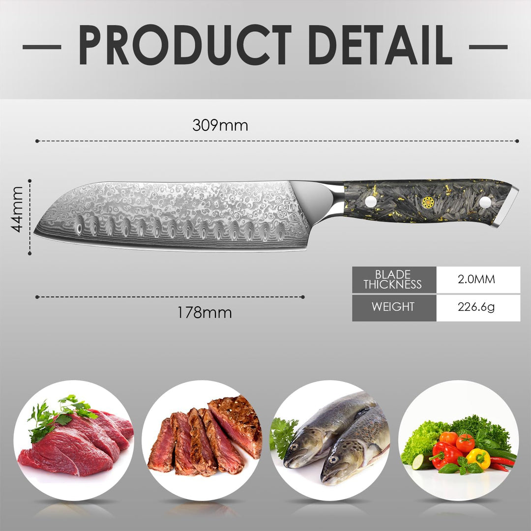 Home Safety Santoku Messer Damast - Damastmesser Profi Kochmesser I extra Scharfes 17.8cm Klinge aus