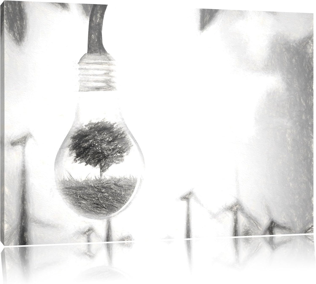 Pixxprint Light Bulb Alternative Energy Concept Kohle Zeichnung Effekt, Format: 100x70 auf Leinwand,