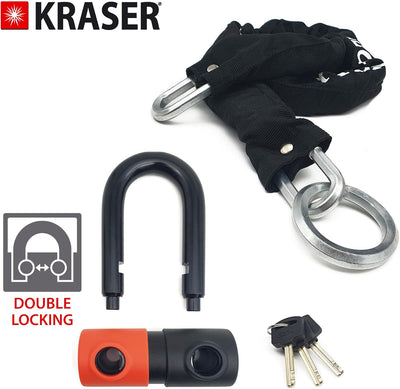 KRASER KR50+120L Motorradkette Diebstahlsicherung + Vorhängeschloss SRA Homologierte Anti-Diebstahl-