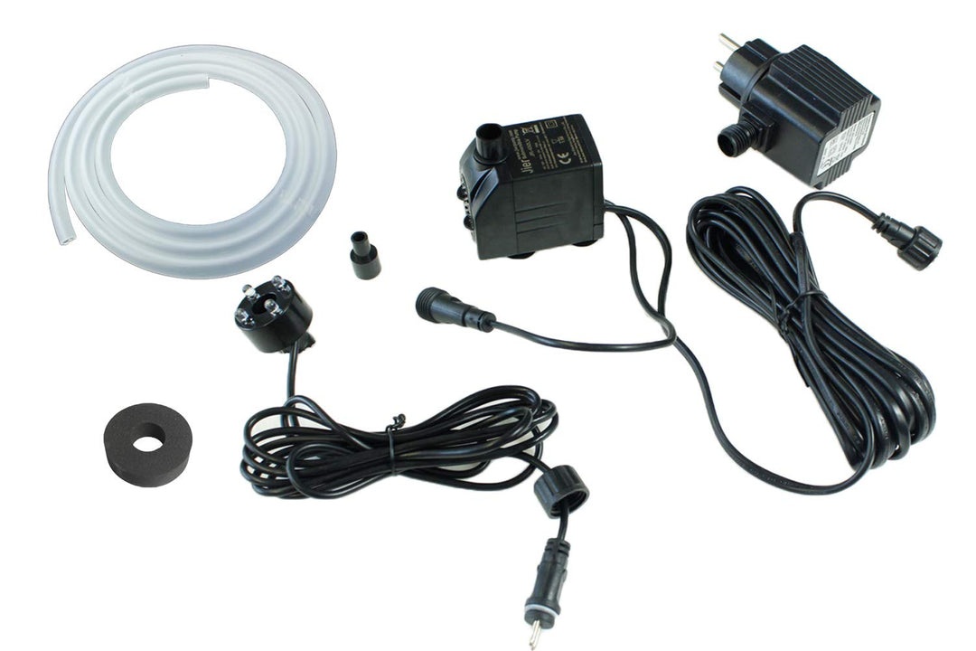 Arnusa Springbrunnenpumpe 450 L/H mit 1x LED Spot Komplett Set mit Schlauch Gartenbrunnen Quellstein