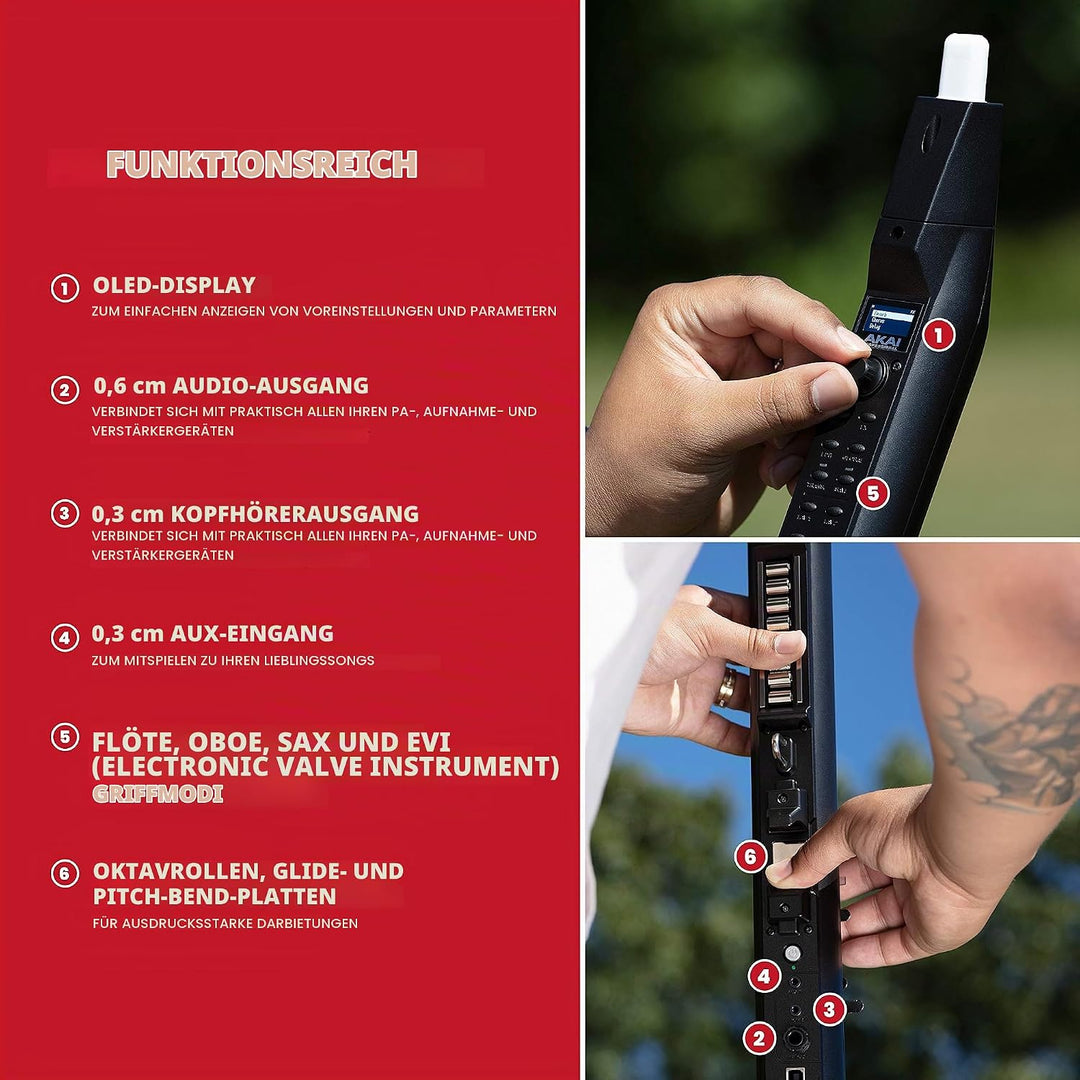 AKAI Professional EWI Solo - Elektronisches Blasinstrument mit eingebautem Lautsprecher, wiederaufla