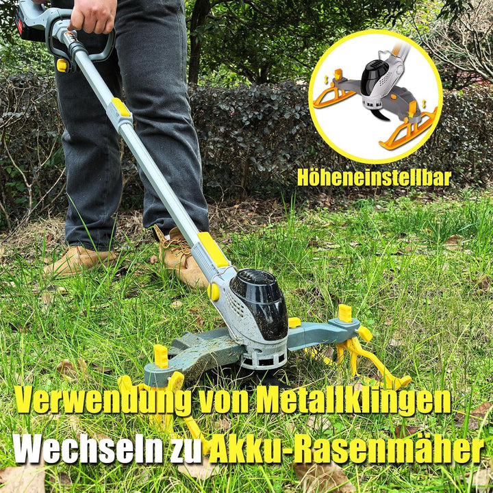 28CM Akku-Rasentrimmer, (2 x 21V 4.0A Akku und schnelles Ladegerät, Hilfsgleitrad, Trimmrad, Teleslo