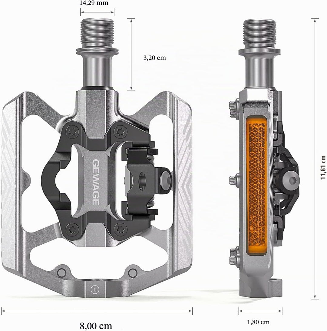 GEWAGE Klickpedale, 2 in 1 Doppelfunktions Flach und Klickpedale mit Reflektor Für SPD, 9/16 Zoll Cr