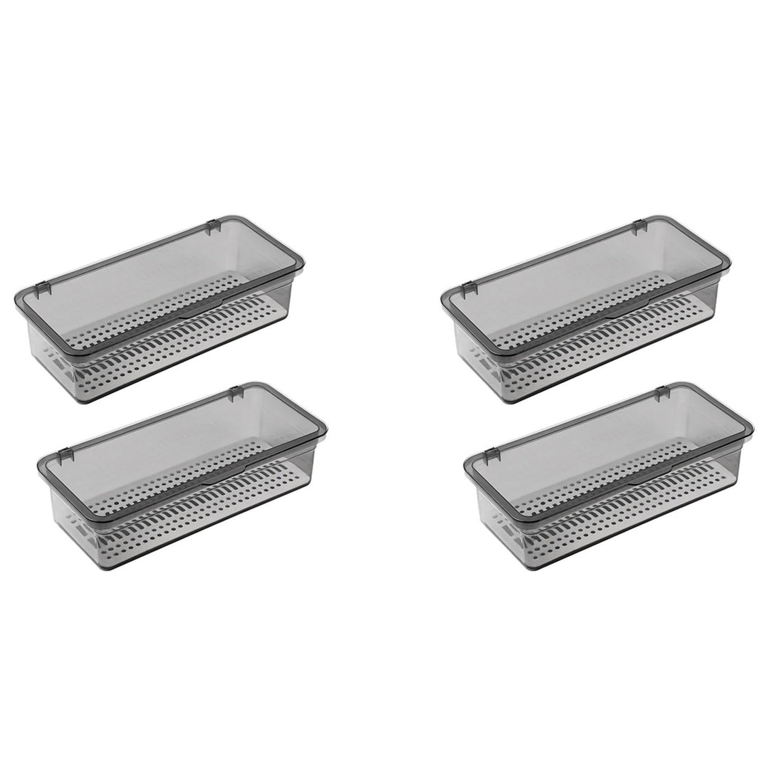 4X Bestecktablett mit Deckel, Utensilienaufbewahrung mit Deckel, Besteckkasten Aus Kunststoff, Beste