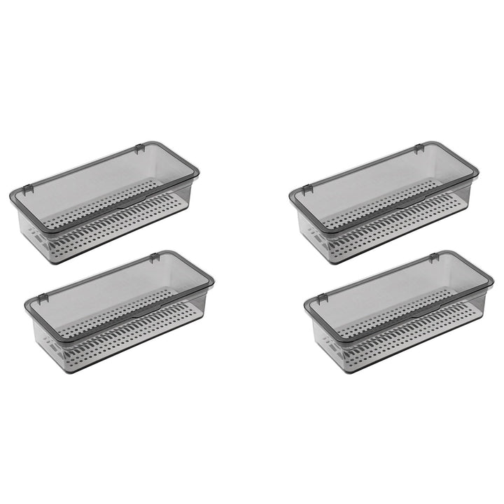 4X Bestecktablett mit Deckel, Utensilienaufbewahrung mit Deckel, Besteckkasten Aus Kunststoff, Beste