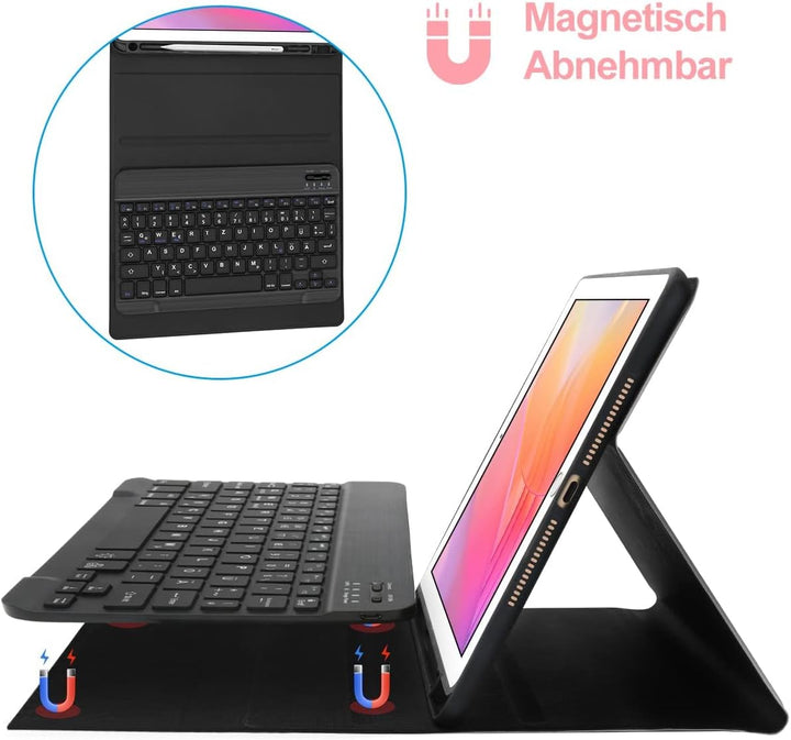 IVEOPPE Tastatur iPad 6. Generation - Tastatur Hülle für iPad 9.7, Magnetisch Abnehmbarer QWERTZ Blu