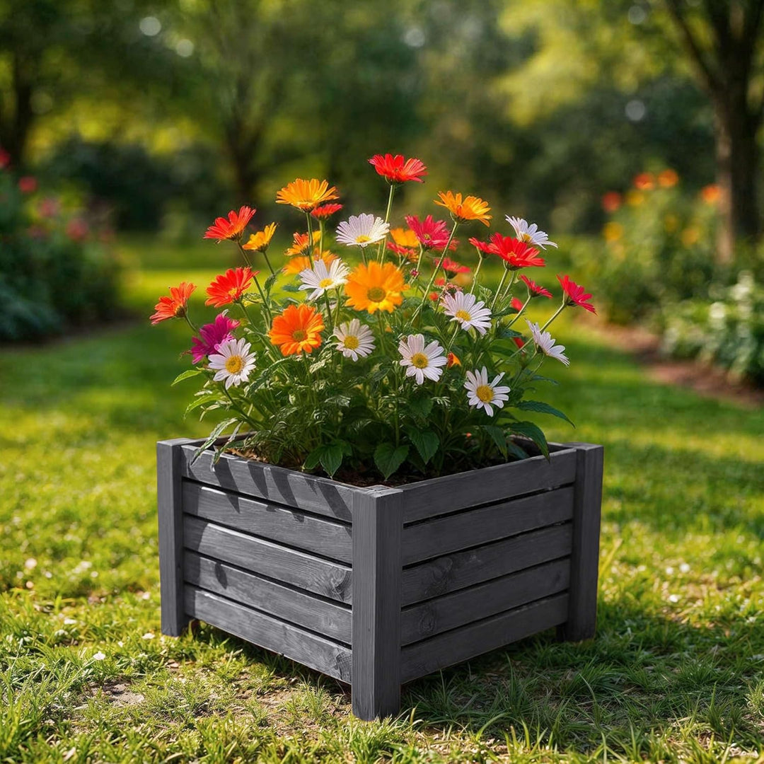 BOGATECO Pflanzkasten Pflanzkübel aus Holz | 30 x 38 cm | Anthrazit | Blumen-Topf Perfekt für Garten