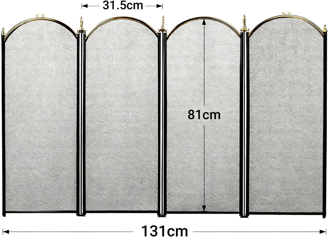 Amagabeli Grosser Gold Kaminschutzgitter Funkenschutz 4 Panel Verziert Schmiedeeisen Schwarz Metall