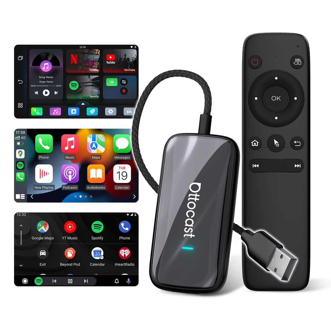 OTTOCAST Play2Video Ultra mit Fernbedienung, 2026 Wireless CarPlay & Android Auto Adapter mit integr