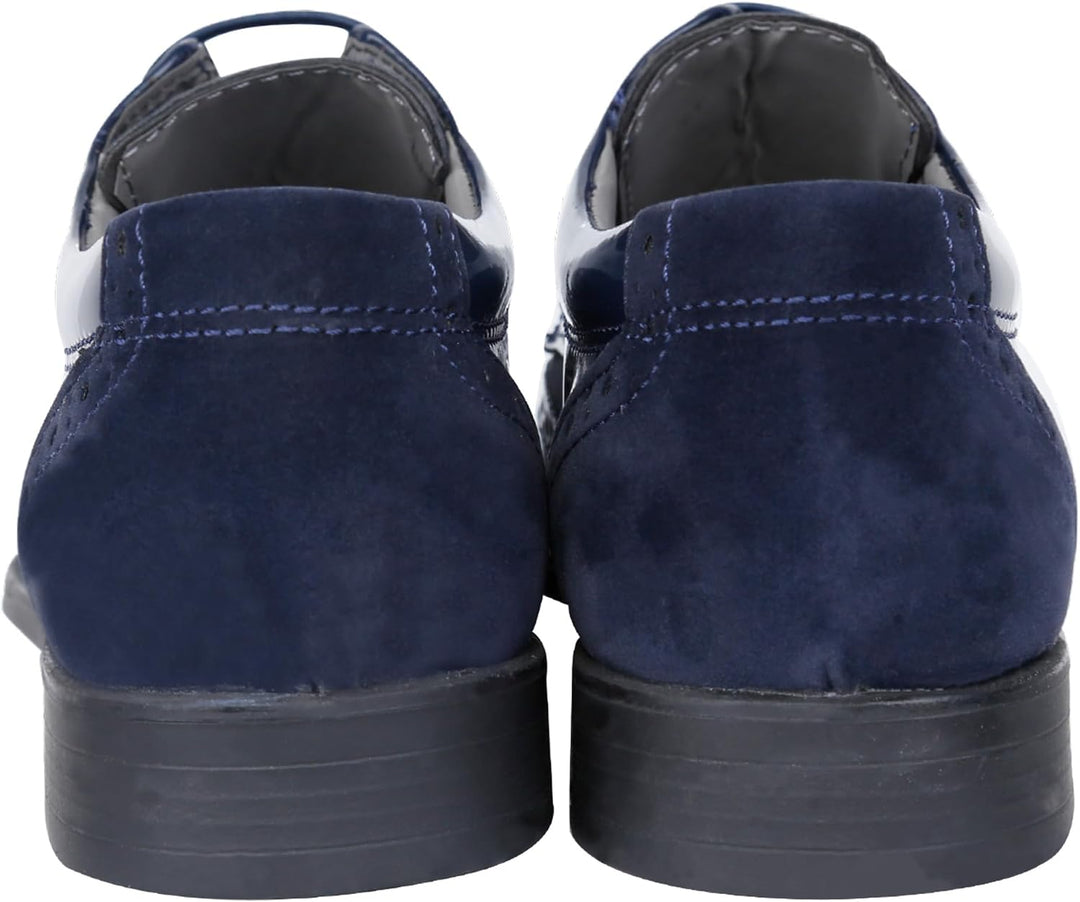 SIRRI Jungen Wildleder Lackschuhe Schnürschuhe Brogue formelle Hochzeitsschuhe 24 EU Marineblau, 24