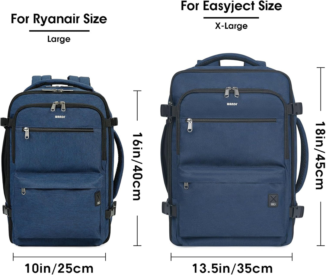 WANDF Handgepäck Rucksack 40x20x25cm für Ryanair Airlines, Untersitz-Reise-Handgepäck-Tasche mit Nas