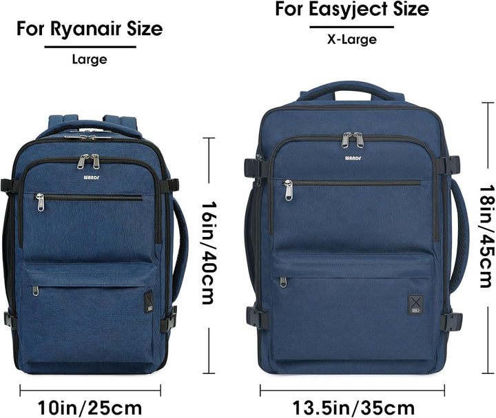 WANDF Handgepäck Rucksack 40x20x25cm für Ryanair Airlines, Untersitz-Reise-Handgepäck-Tasche mit Nas