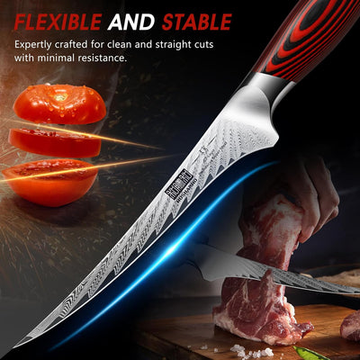 HOSHANHO Filetiermesser 7 Zoll, Ausbeinmesser aus Damaststahl, professionelles Fischfiletmesser zum