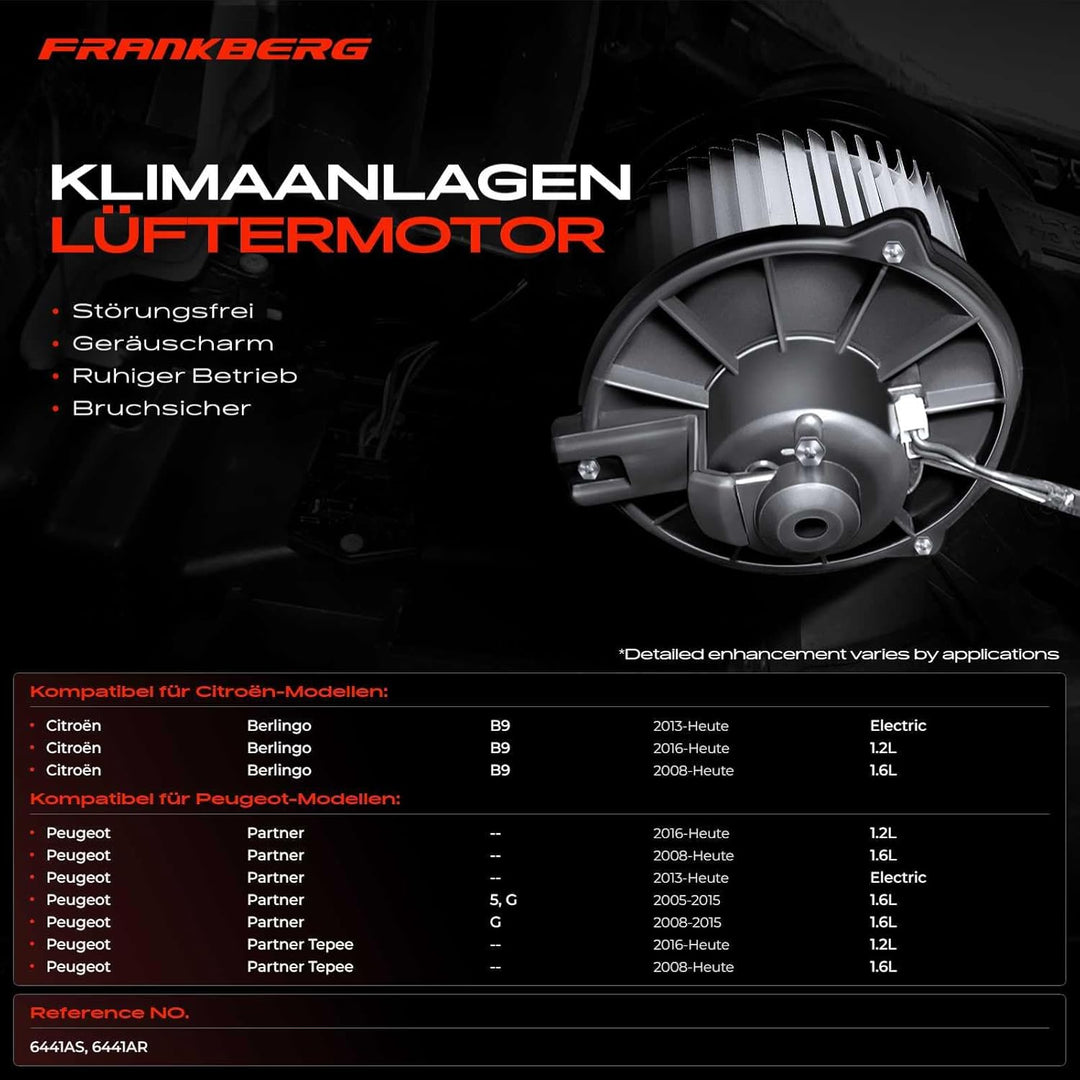 Frankberg Heizungsgebläse Gebläsemotor Kompatibel mit Berlingo B9 2008-Heute Berlingo Multispace B9